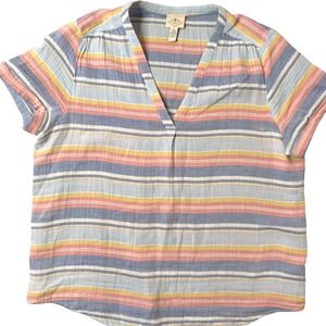 Womens Boxy Striped Cotton Short Sleeve Top Size L Coastal Preppy BOHO‎ Nautical